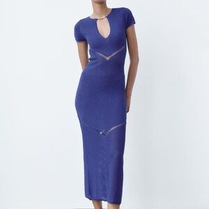 Zara POINTELLE KNIT CHAIN DRESS.